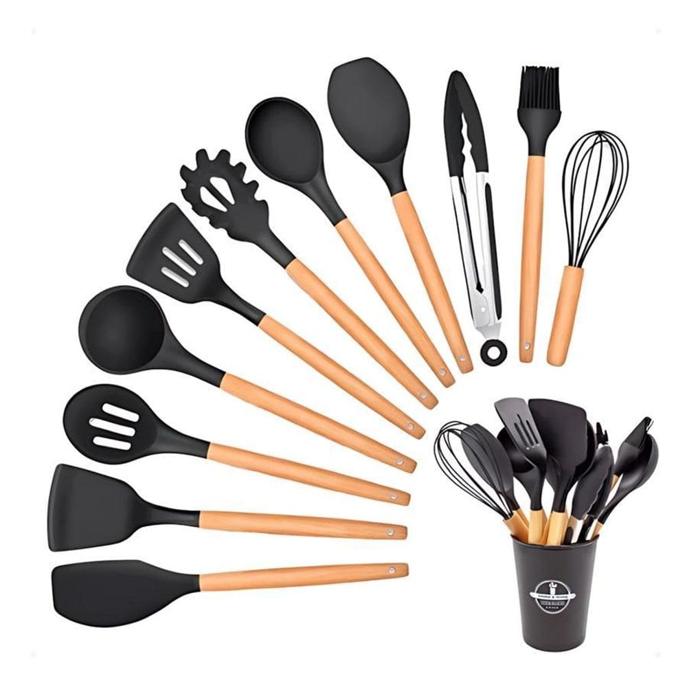 Kit Completo Jogo Utensílios Cozinha Luxo 12 Peças Silicone