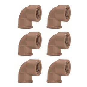 Kit 6 Joelho Cotovelo 90º Soldável Rosca 25Mmx1/2`` Marrom