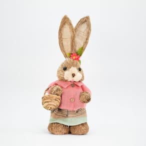 Coelha De Páscoa Enfeite Coelhinha com Cestinho de Palha 49cm