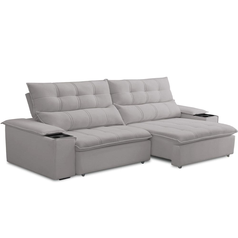 Sofá Retrátil Reclinável Para Sala de Estar Living 250cm Ártico F04 Veludo Cinza - Lyam Decor