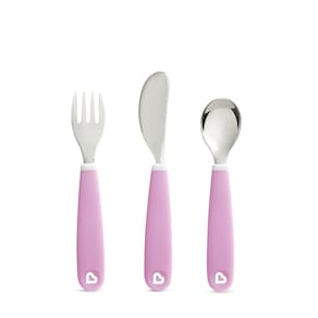 Kit Talher Garfo/Colher/Faca Roxo Infantil Munchkin de Alta Qualidade e Prático