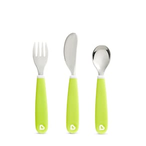 Kit Talher Garfo/Colher/Faca Verde Infantil Munchkin de Alta Qualidade e Prático
