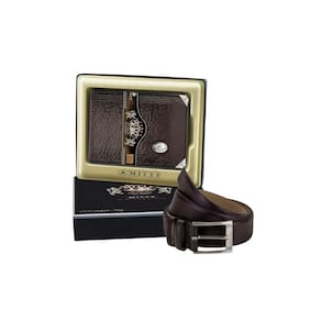 Kit Couro Carteira Mini Mitty Cinto Fasolo M0 - Marrom - 120
