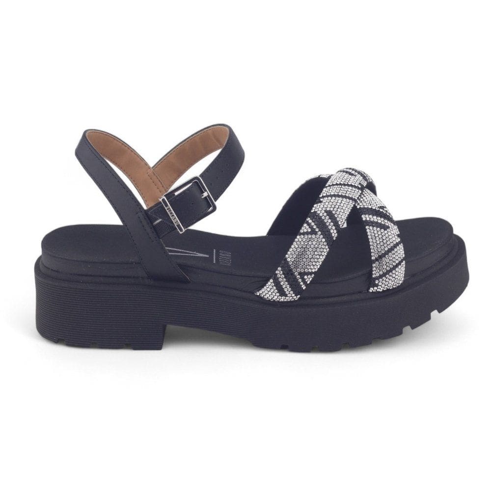 Sandália Papete Feminina Vizzano 6499.114 Tiras Strass Cristal