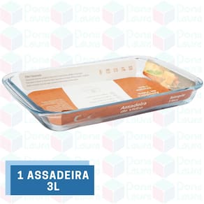 Assadeira 3L Retangular Vidro Temperado Doces Bombom Pudim Torta 1UNID