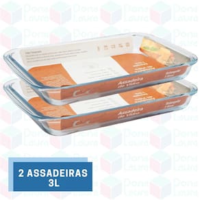Assadeira 3L Retangular Vidro Temperado Doces Bombom Pudim Torta 2UNID
