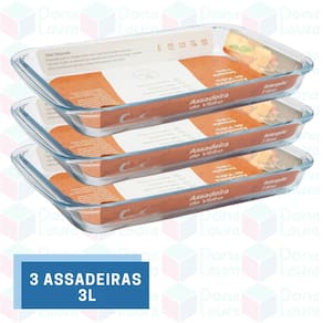 Assadeira 3L Retangular Vidro Temperado Doces Bombom Pudim Torta 3UNID