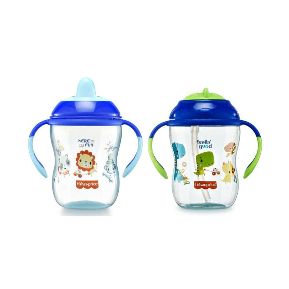 Kit Copo de treinamento Bico Semirrígido azul + Copo com Canudo First Moments Fisher Price - BB1014K