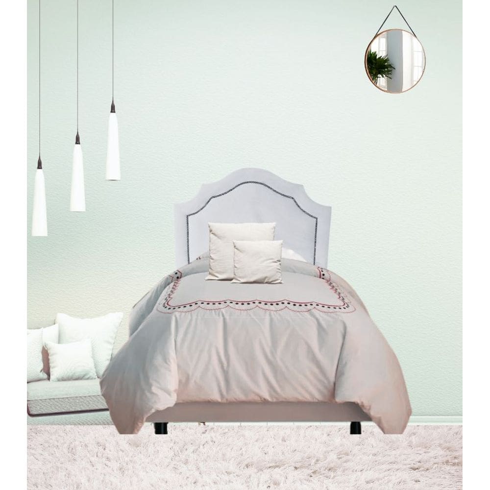 Cabeceira Provençal Solteiro Deluxe Veludo Off White Tachas
