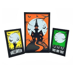 Quadros Com Molduras 3 Peças Halloween Decorativas Neon