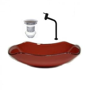 Cuba de Vidro Oval 55cm com Válvula e Torneira Vermelho Cereja