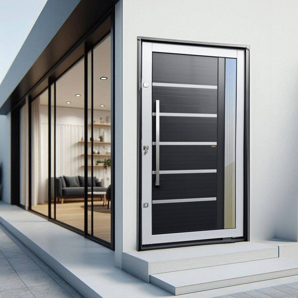 Porta Pivotante Lambril Miraggio com Puxador Lado Direito Elite 216x120 Mix Preto