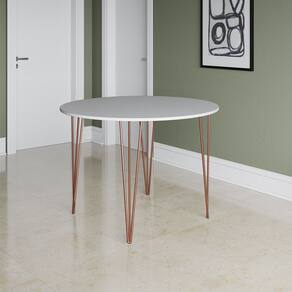 Mesa Jantar Redonda Branca Hairpin 110cm Elen Base Cobre