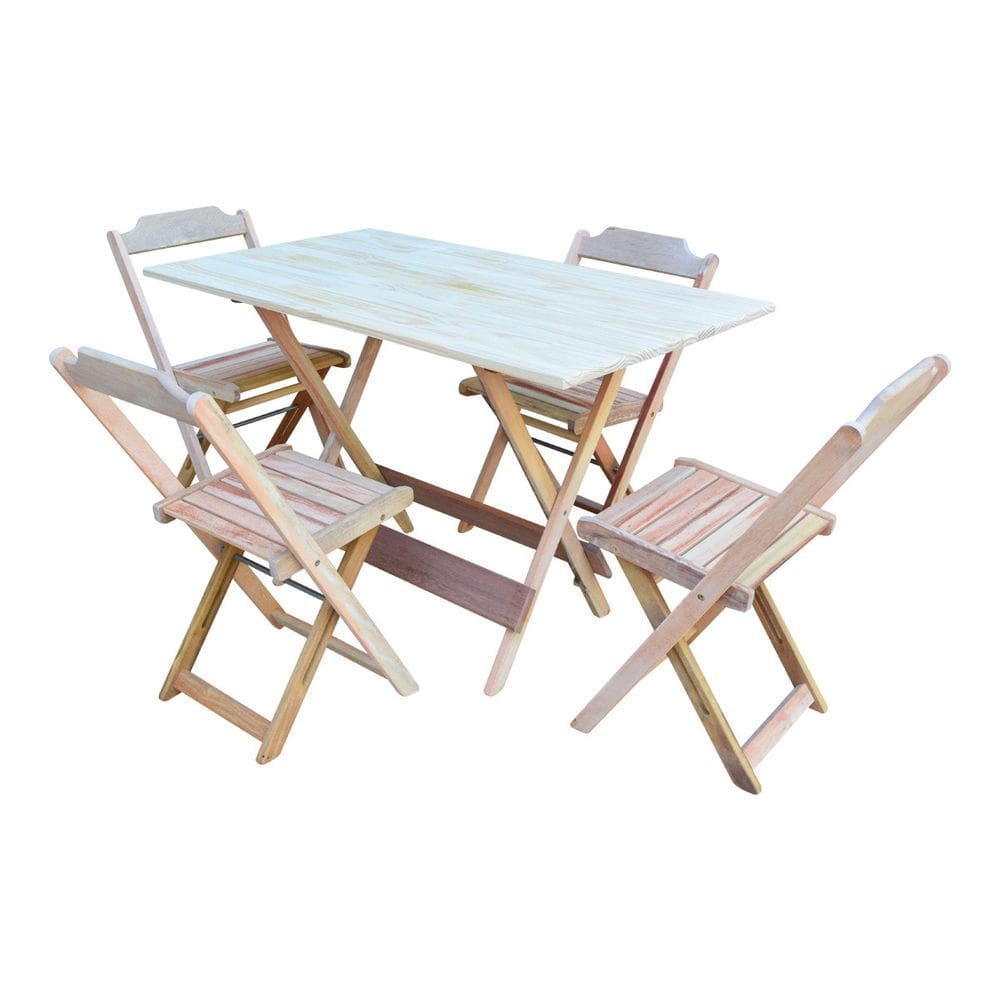 Conjunto Jogo de Mesa com 4 Cadeiras de Madeira Dobravel 120x70 sem Pintura/crua
