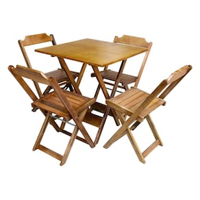 Conjunto de Mesa com 4 Cadeiras de Madeira Dobravel 70x70 Castanho