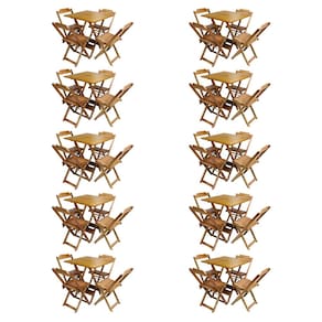 Kit 10 Jogos de Mesa com 4 Cadeiras de Madeira Dobravel 70x70 Ideal para Bar e Restaurante - Castanho