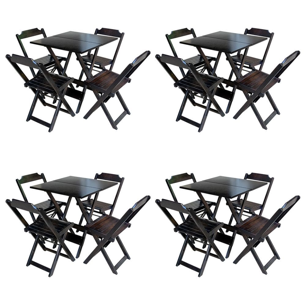 Kit 4 Conjuntos de Mesa com 4 Cadeiras de Madeira Dobravel 70x70 Tabaco