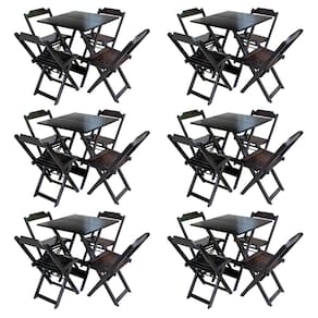 Kit 6 Conjuntos de Mesa com 4 Cadeiras de Madeira Dobravel 70x70 Tabaco