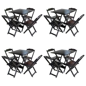 Kit 4 Jogos de Mesa com 4 Cadeiras de Madeira Dobravel 70x70 Ideal para Bar e Restaurante - Tabaco