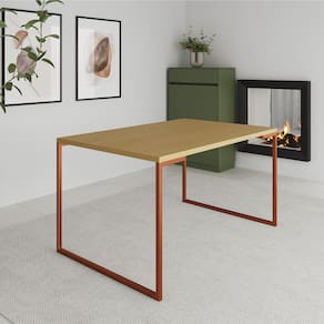Mesa de Jantar Industrial Canela Manchester com Base Cobre