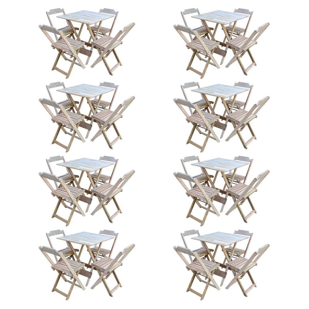Kit 8 Jogos de Mesa com 4 Cadeiras de Madeira Dobravel 70x70 Ideal para Bar e Restaurante - sem Pint
