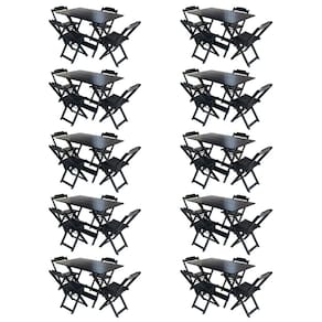 Kit 10 Jogos de Mesa com 4 Cadeiras de Madeira Dobravel 120x70 para Bar e Restaurante - Preto