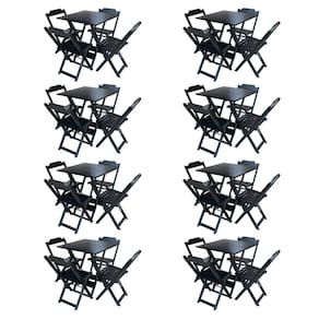Kit 8 Jogos de Mesa com 4 Cadeiras de Madeira Dobravel 70x70 Ideal para Bar e Restaurante - Preto
