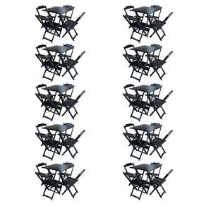 Kit 10 Conjuntos de Mesa com 4 Cadeiras de Madeira Dobravel 70x70 Preto