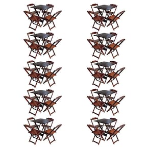 Kit 10 Jogos de Mesa com 4 Cadeiras de Madeira Dobravel 70x70 Ideal para Bar e Restaurante - Imbuia