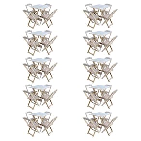 Kit 10 Conjuntos de Mesa com 4 Cadeiras de Madeira Dobravel 70x70 sem Pintura/crua