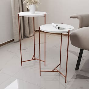 Mesa Lateral Redonda Áquila Cobre e Tampo Branco