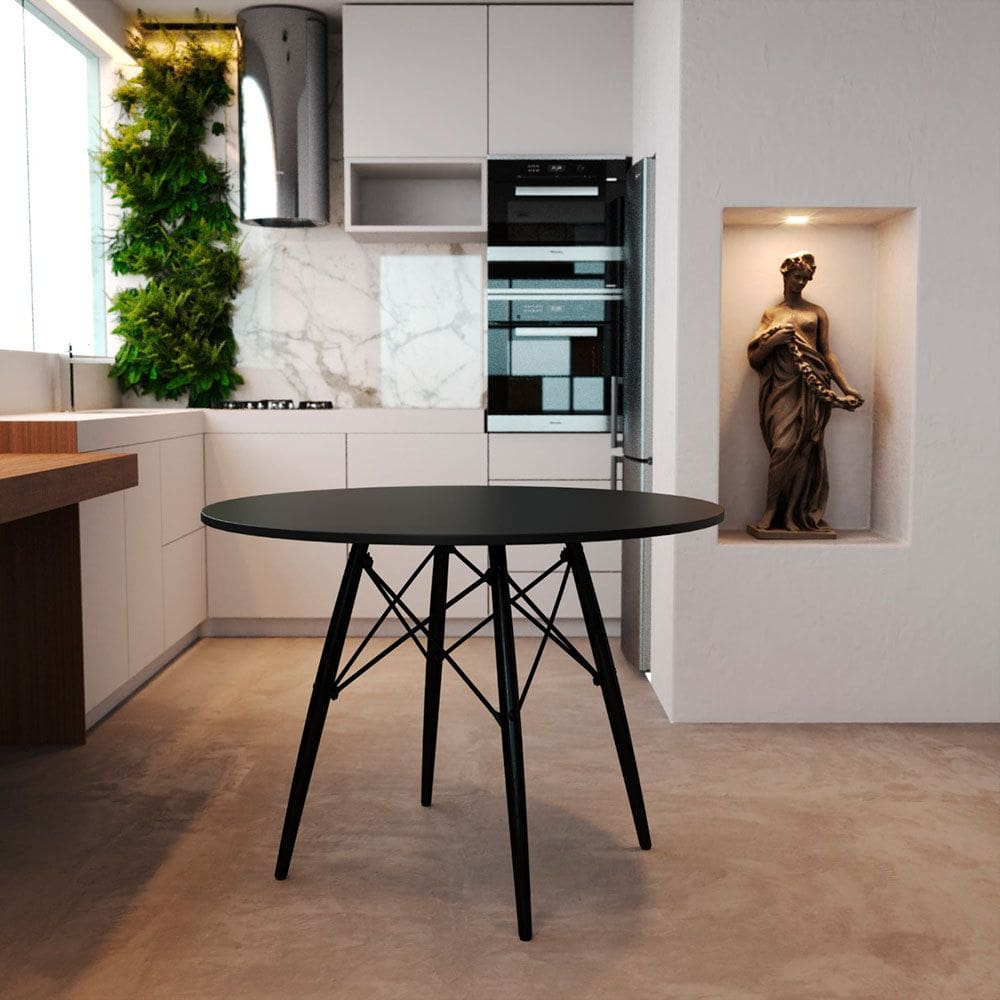 Mesa Eiffel Wood Tampo de Madeira 90 Cm Preto Pés Pretos