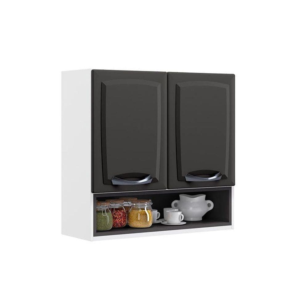 Armário Aéreo de Cozinha Grafite 2 Portas com Nicho New Premium