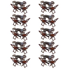Kit 10 Jogos de Mesa com 4 Cadeiras de Madeira Dobravel 120x70 Ideal para Bar e Restaurante - Imbuia