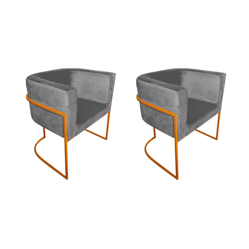 Kit 2 Cadeiras de Jantar Premium Base de Ferro Cobre Veludo Cinza