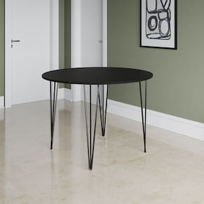 Mesa Jantar Redonda Preta Hairpin 90cm Elen Base Ferro Preto
