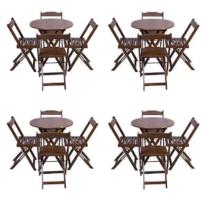 Kit 4 Jogos de Mesa Dobravel com 4 Cadeiras Tampo Redondo 70x70 Imbuia