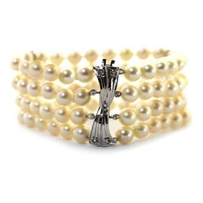 Pulseira Perola Fecho Antigo Trabalhado Safira Branca J22596