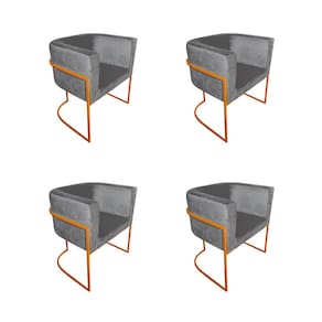 Kit 4 Cadeiras de Jantar Premium Base de Ferro Cobre Veludo Cinza