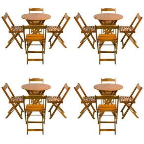 Kit 4 Jogos de Mesa Dobravel com 4 Cadeiras Tampo Redondo 70x70 Castanho
