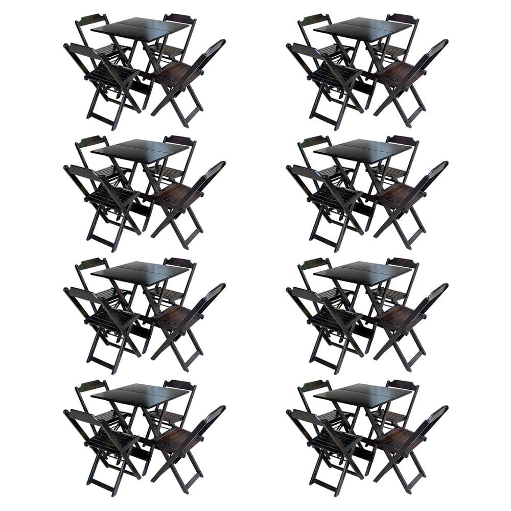 Kit 8 Jogos de Mesa com 4 Cadeiras de Madeira Dobravel 60x60 Ideal para Bar e Restaurante -tabaco