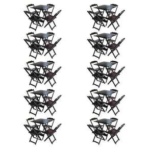 Kit 10 Jogos de Mesa com 4 Cadeiras de Madeira Dobravel 60x60 Ideal para Bar e Restaurante - Tabaco
