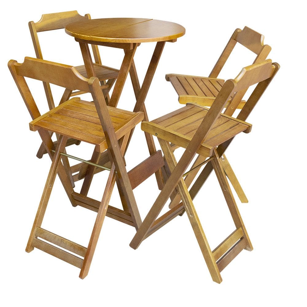 Jogo de Mesa Bistrô de Madeira com 4 Cadeiras Dobravel Ideal para Bar e Restaurante Castanho