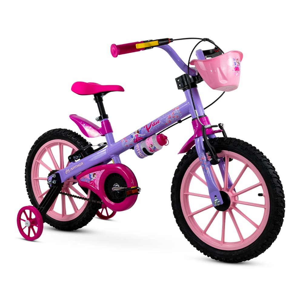 Bicicleta Infantil Aro 16 Com Rodinhas Nathor Bike Criança Menina Pixie Rosa