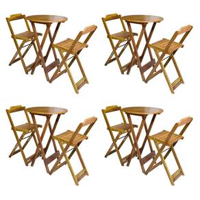 Kit 4 Jogos de Mesa Bistrô de Madeira com 2 Cadeiras Dobravel Ideal para Bar e Restaurante Castanho