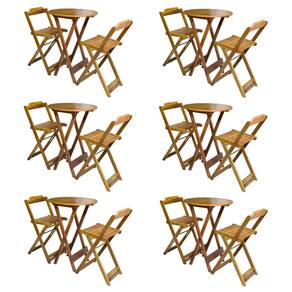 Kit 6 Jogos de Mesa Bistrô de Madeira com 2 Cadeiras Dobravel Ideal para Bar e Restaurante Castanho