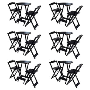 Kit 6 Jogos de Mesa Bistrô de Madeira com 2 Cadeiras Dobravel Ideal para Bar e Restaurante Preto