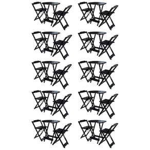 Kit 10 Jogos de Mesa Bistrô de Madeira com 2 Cadeiras Dobravel Ideal para Bar e Restaurante Preto