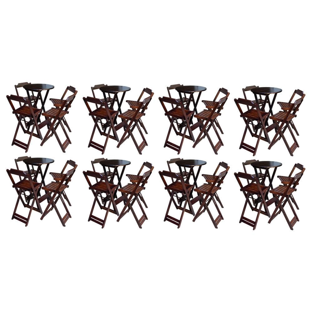 Kit 8 Jogos de Mesa Bistrô de Madeira com 4 Cadeiras Dobravel Ideal para Bar e Restaurante Imbuia