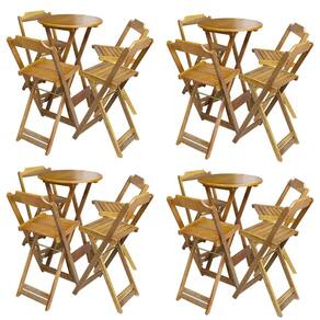 Kit 4 Jogos de Mesa Bistrô de Madeira com 4 Cadeiras Dobravel Ideal para Bar e Restaurante Castanho